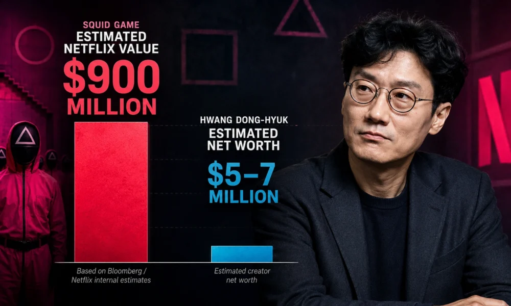 Hwang Dong-hyuk's Squid Game Netflix value and estimated net worth infographic