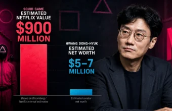 Hwang Dong-hyuk's Squid Game Netflix value and estimated net worth infographic
