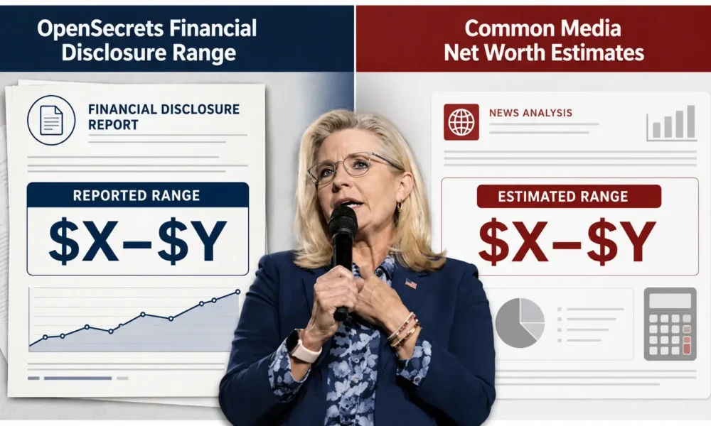 Liz Cheney financial disclosure and media net worth estimate comparison infographic