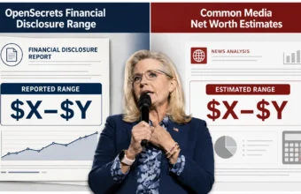 Liz Cheney financial disclosure and media net worth estimate comparison infographic