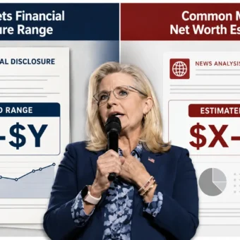 Liz Cheney financial disclosure and media net worth estimate comparison infographic