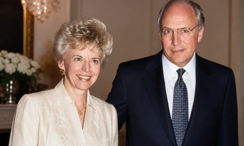 Lynne Cheney wearing a cream jacket at a formal indoor event with a suited man beside her.