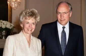 Lynne Cheney wearing a cream jacket at a formal indoor event with a suited man beside her.