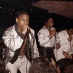 Master Gee performing live with The Sugarhill Gang during an early hip-hop concert