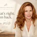 Modern Prairie announcement graphic for Melissa Gilbert featuring a smiling red-haired woman and the text “That’s right. I’m back.”