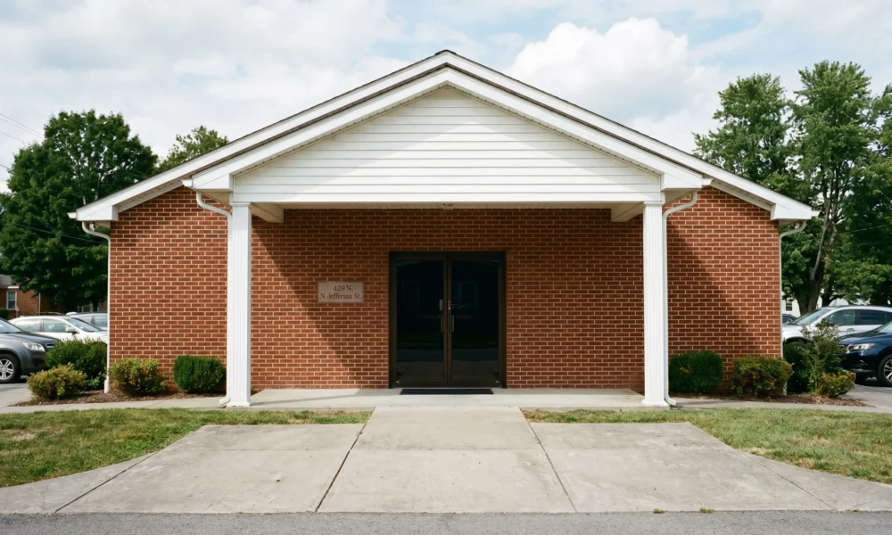 Morgan Funeral Home Lewisburg exterior with brick entrance and front sign