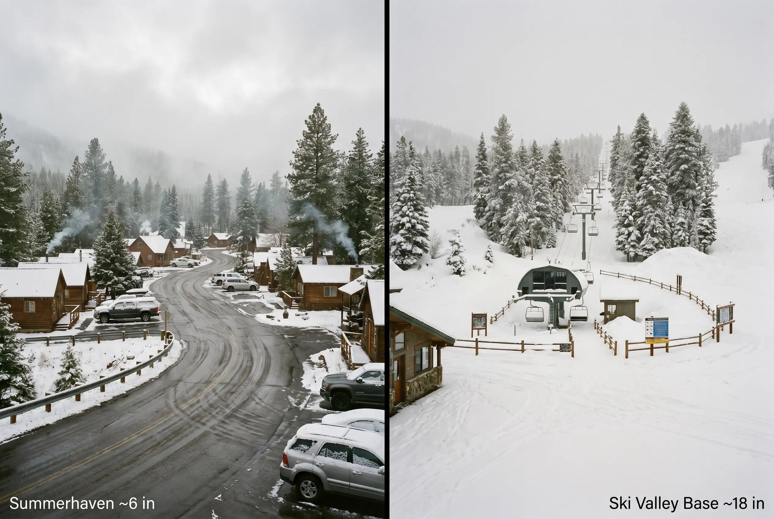 Mt. Lemmon snow depth comparison showing Summerhaven at about 6 inches and Ski Valley Base at about 18 inches