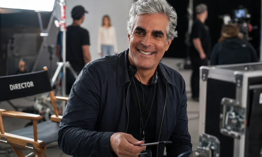 Neil Joseph Tardio Jr. smiling on a professional film set as a commercial director.