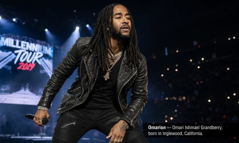 Omarion performing live on stage at the Millennium Tour 2019 for an article about Omarion's parents nationality.