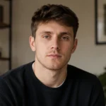 Benjamin Gage Norman portrait-style image of a young man in a dark sweater indoors