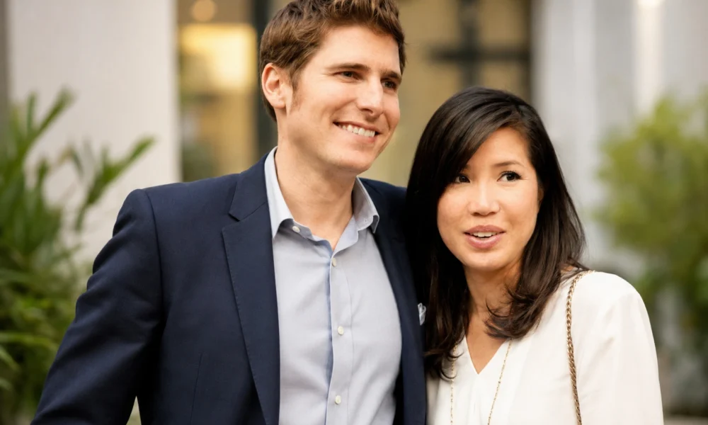 Elaine Andriejanssen article portrait featuring a professionally dressed couple outdoors.