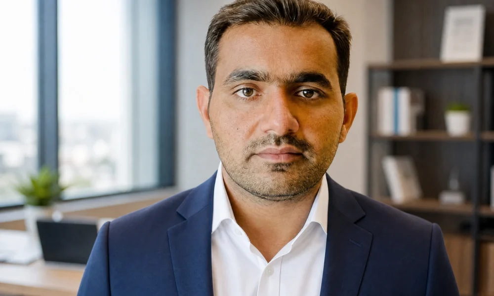 Lukman Hakeem-Mustafa Seyal portrait-style image in an office setting