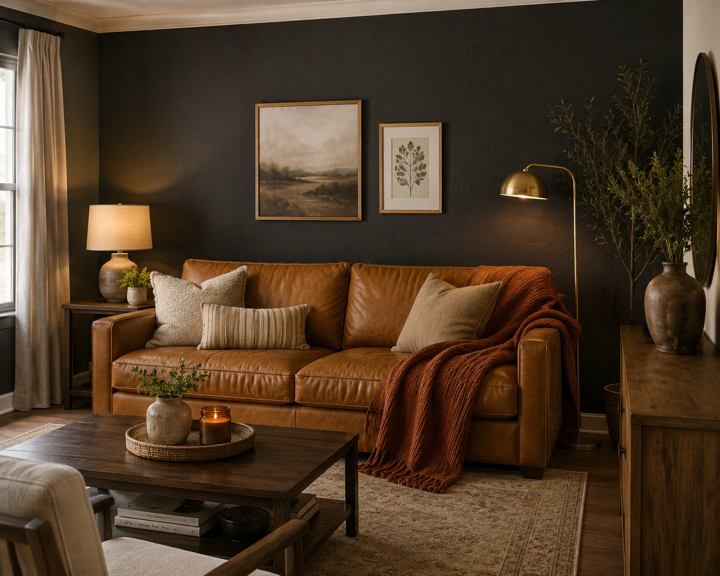 tan leather couch charcoal gray