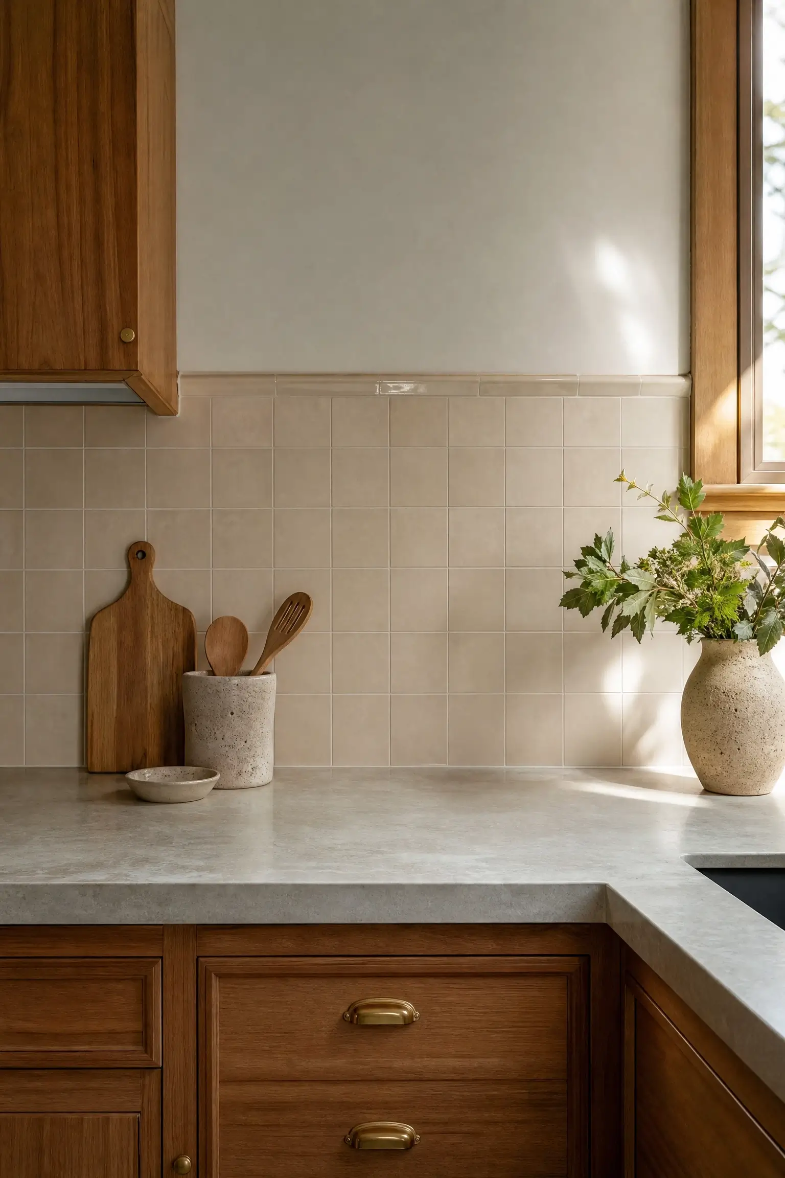 matte-ceramic-tile-lower-wall-glossy-cap-kitchen-backsplash