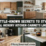 22 Little-Known Secrets to Styling Natural Hickory Kitchen Cabinets Like a Pro Natural hickory kitchen cabinets with green accents, white counters, open shelves, and styling ideas.