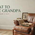 A warm, inviting leather armchair with reading glasses, books, and coffee, perfectly illustrating thoughtful Father's Day gift ideas for Grandpa.