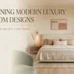 21 stunning modern luxury bedroom designs featuring warm neutral tones, an upholstered headboard, sconce lighting, and 5-star hotel aesthetic.